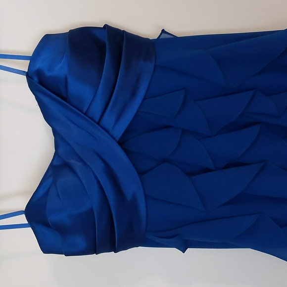 Cache royal blue strapless dress with ruffles, size 10. Like New - Picture 3 of 5